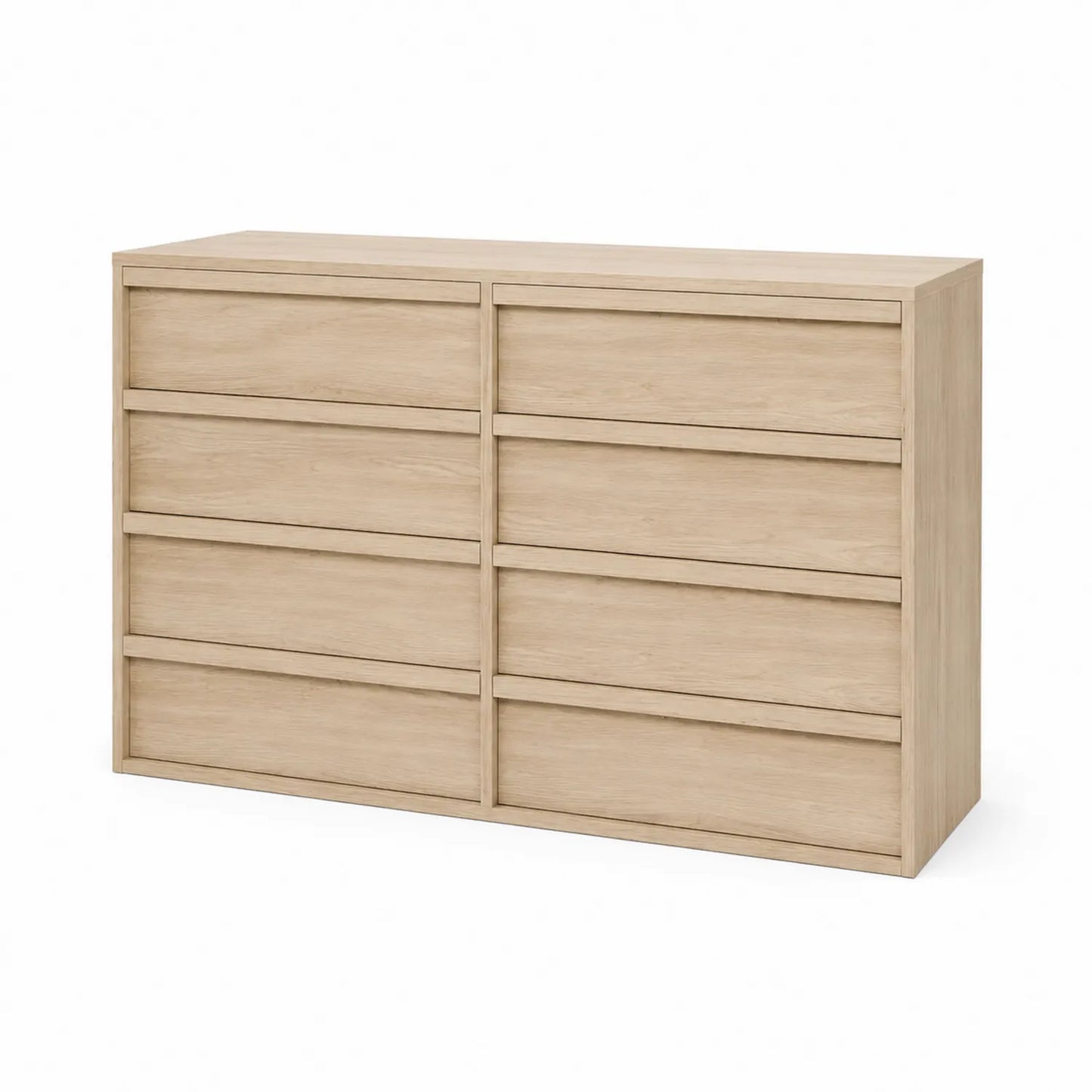 Commode en Bois de Chêne Clair à 8 Tiroirs