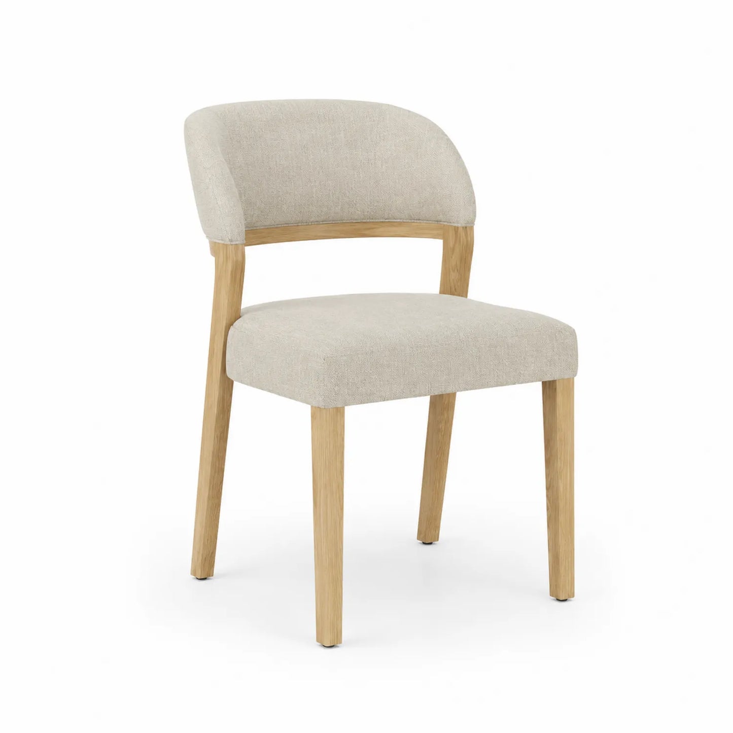 Chaise en tissu beige avec pieds en chêne