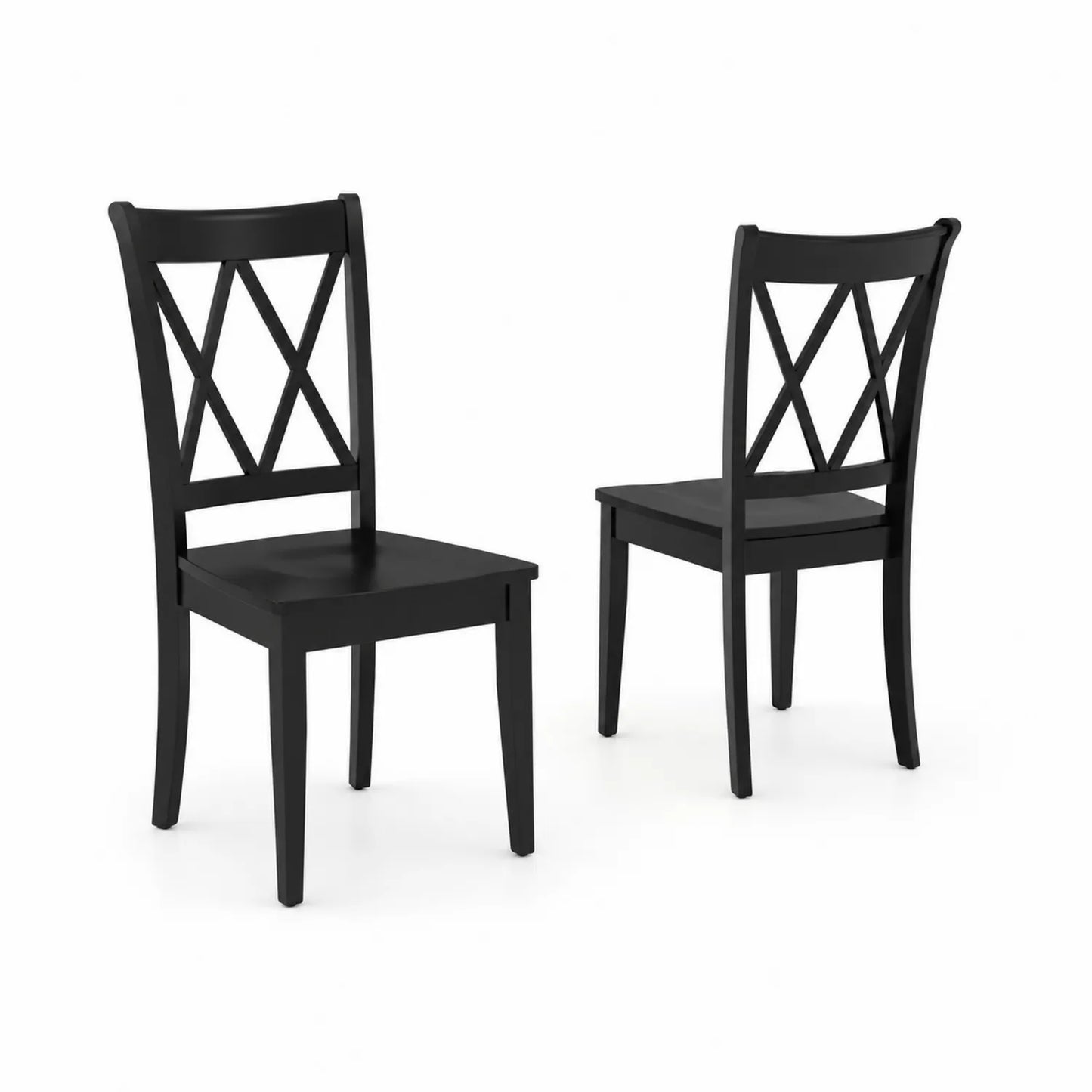 Lot de 2 Chaises en Bois Massif Noir avec Dossier Croisé