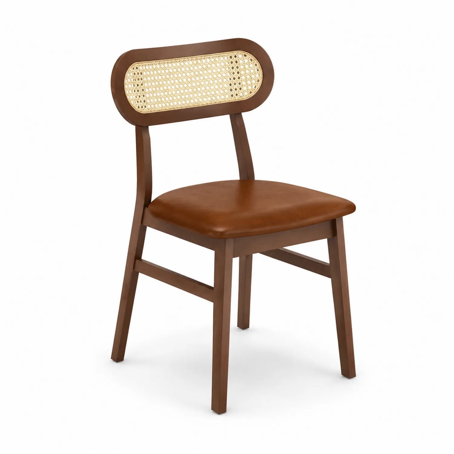 Chaise en bois et cuir synthétique avec dossier en cannage