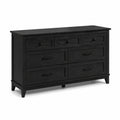 Commode en Bois Massif à 7 Tiroirs Noir 140x45x80 cm