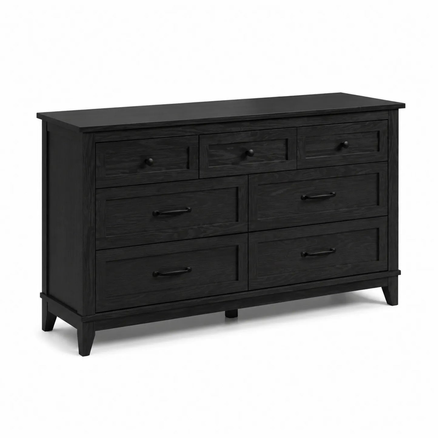 Commode en Bois Massif à 7 Tiroirs Noir 140x45x80 cm