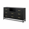 Commode en bois noire avec tiroirs et étagère centrale