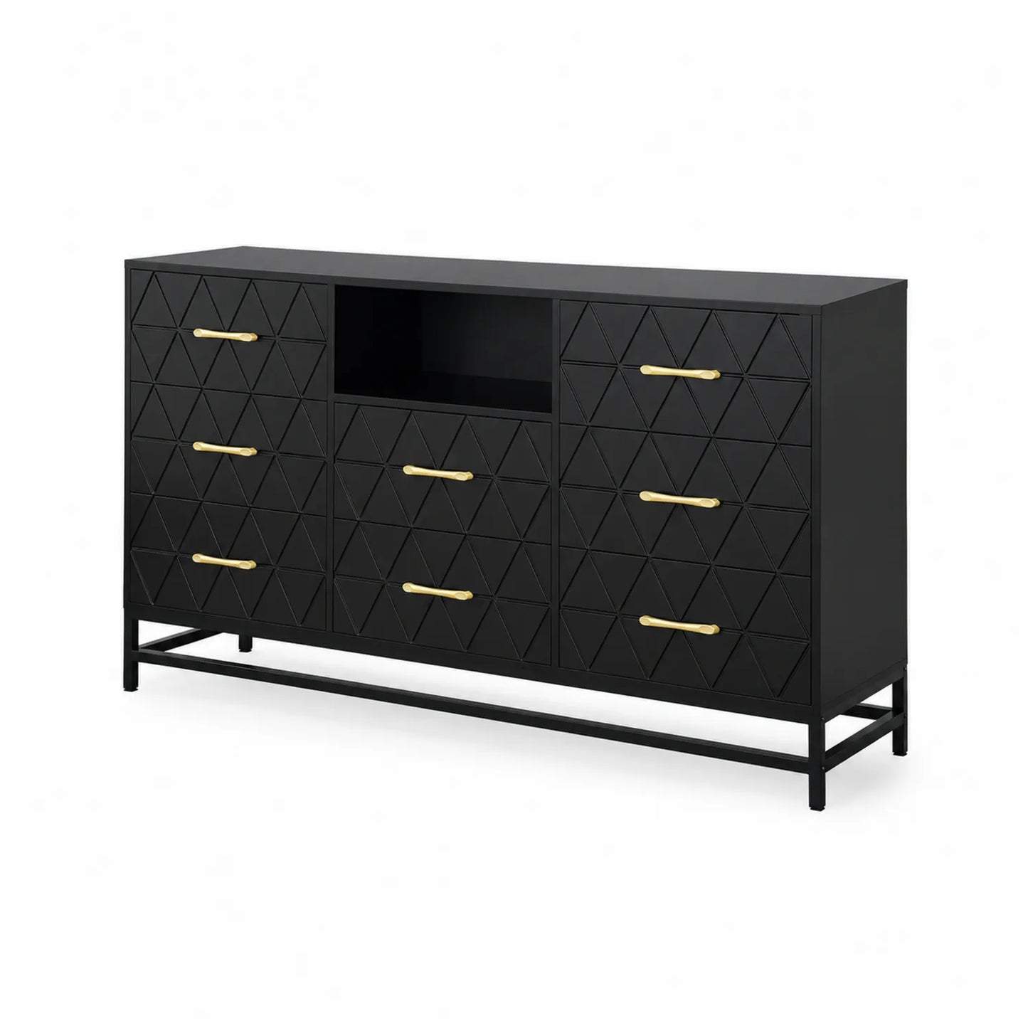 Commode en bois noire avec tiroirs et étagère centrale